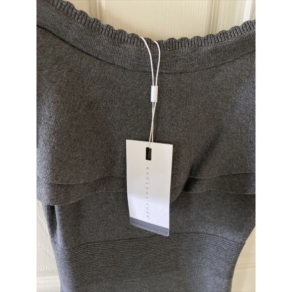 NEW Endless Rose Women's Knit Midi Bodycon Dress Gray S Off-the-Shoulder Ruffle - Picture 5 of 10